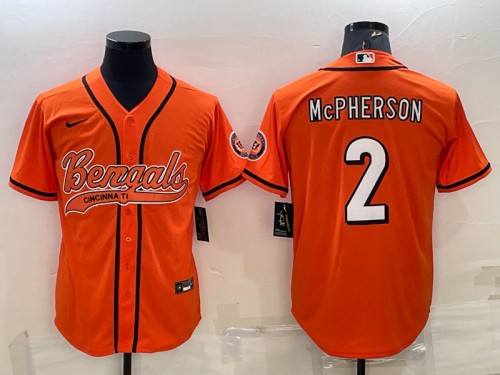 Men's Cincinnati Bengals #2 Evan McPherson Orange With Patch Cool Base Stitched Baseball Jersey